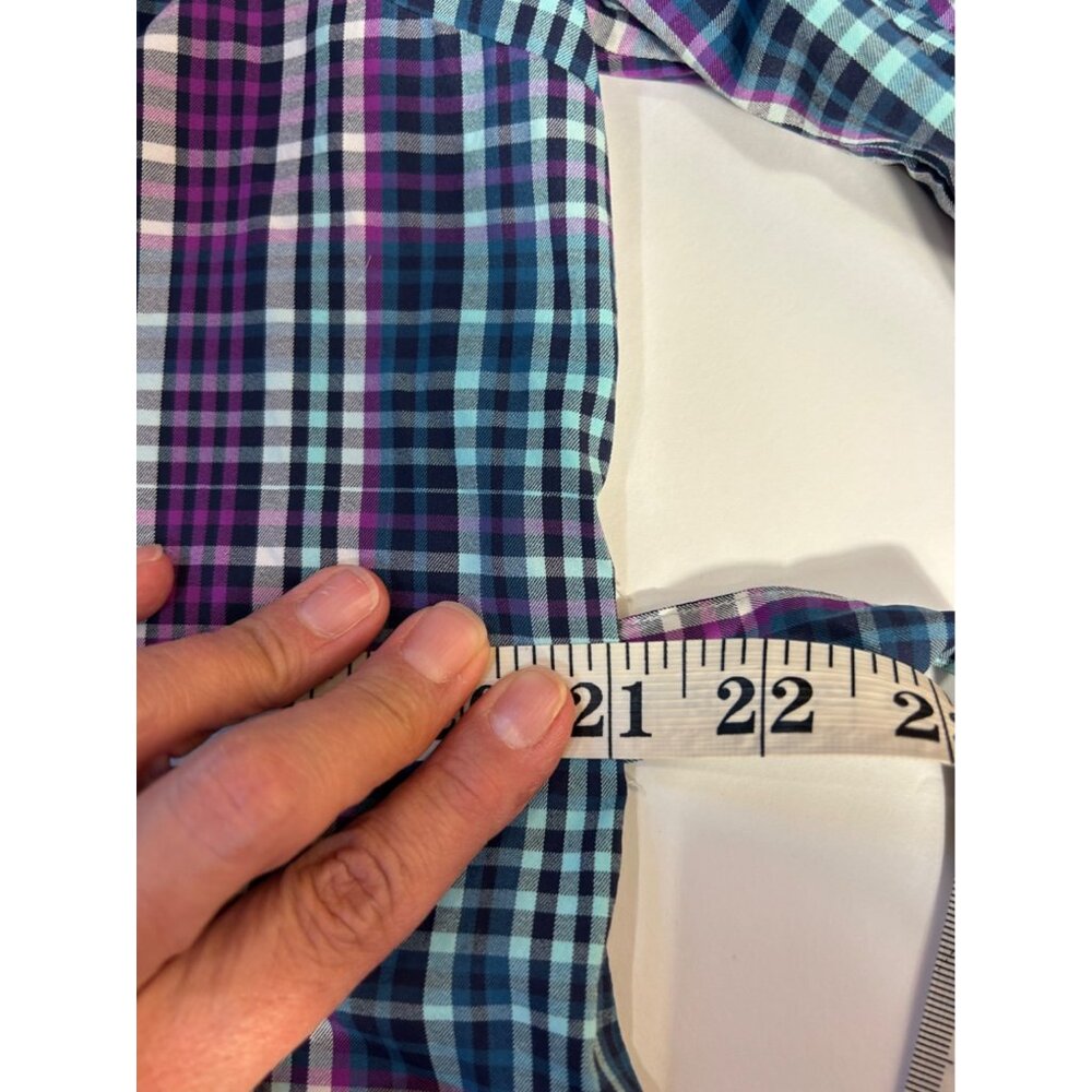 Peter Millar Women's XL Plaid Stretch Button-Up Shirt Tie Belt Roll tab Sleeves - Picture 9 of 12